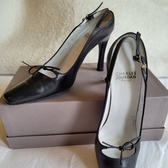 Vintage Charles Jourdan black leather heeled shoes, size 6B - Picture 4 of 6